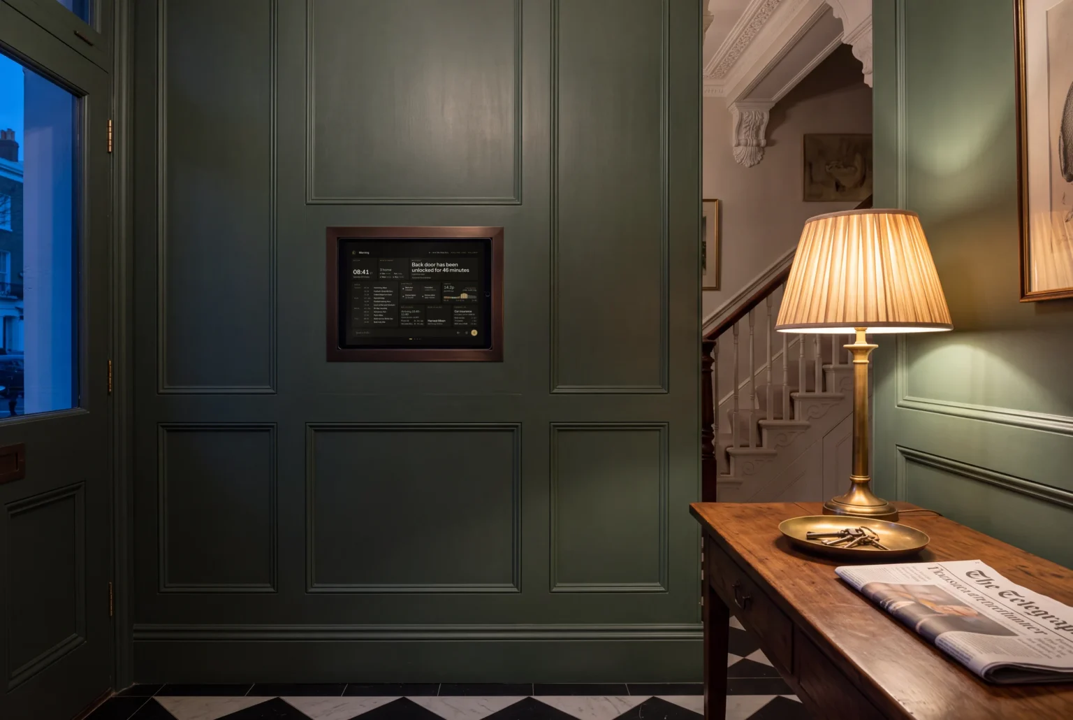 The wall panel in the hall, showing who is home, what was noticed and the diary.